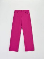 Jeansy wide leg high waist - różowy. Czerwone jeansy damskie Sinsay, bez wzorów, z bawełny, z podwyższonym stanem. Za 89.99 zł.