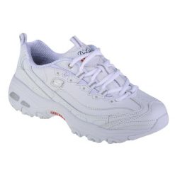 Buty sportowe Sneakersy damskie, Skechers D'Lites-Fresh Start. Białe obuwie sportowe damskie Skechers, bez wzorów, ze skóry, bez zapięcia, trekkingowe. Za 299.99 zł.