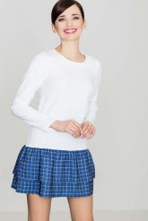 Niebieska Sukienka z Podwójna Falbanką w Kratę. Niebieskie sukienki damskie Katrus, l, bez wzorów, z dzianiny, bez kołnierzyka, bez ramiączek. Za 239.00 zł.