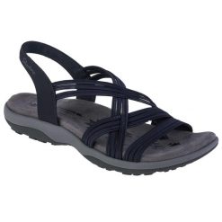 Buty do chodzenia damskie Skechers Reggae Slim Simply Stretch Sandals. Niebieskie obuwie trekkingowe damskie Skechers, z materiału, bez zapięcia. Za 229.99 zł.