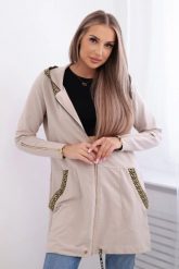 Bluza z ozdobną taśmą beżowa. Brązowe bluzy damskie KESI, l, bez wzorów, z bawełny, bez ramiączek, z kapturem. Za 263.47 zł.