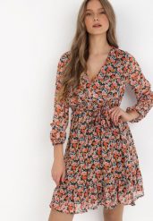 Czarno-Czerwona Sukienka Asootis. Czarne sukienki damskie Born2be, l, bez wzorów, z materiału, bez kołnierzyka, bez ramiączek, mini, kopertowe. Za 109.99 zł.