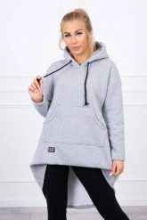 Bluza ocieplana z długim tyłem i kapturem szara. Szare bluzy damskie KESI, l, bez wzorów, z bawełny, bez ramiączek. Za 238.37 zł.