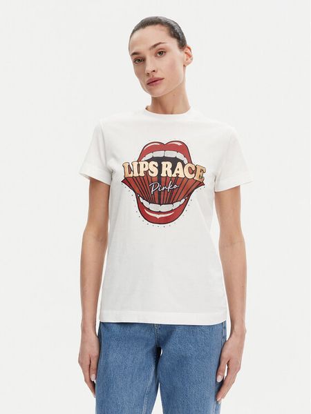 PINKO T-Shirt Trapani 105050 A2D8 Biały Regular Fit. Białe t-shirty damskie Pinko, xl, bez wzorów, z bawełny, bez kołnierzyka, bez ramiączek. Za 489.99 zł.