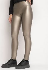 Srebrne Legginsy z Ekoskóry z Wysokim Stanem i Polarem Labira. Żółte legginsy damskie Born2be, z aplikacjami, z jeansu. Za 34.99 zł.