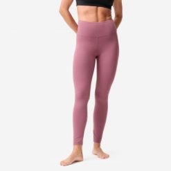 Legginsy do jogi i pilatesu Domyos. Fioletowe legginsy damskie DOMYOS, bez wzorów, z elastanu. Za 119.99 zł.