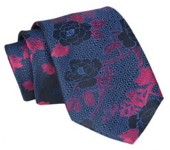 Krawat - ALTIES - Granat, Duży Motyw Kwiatowy. Niebieskie krawaty i muchy Alties, bez wzorów, z tkaniny, eleganckie. Za 49.00 zł.