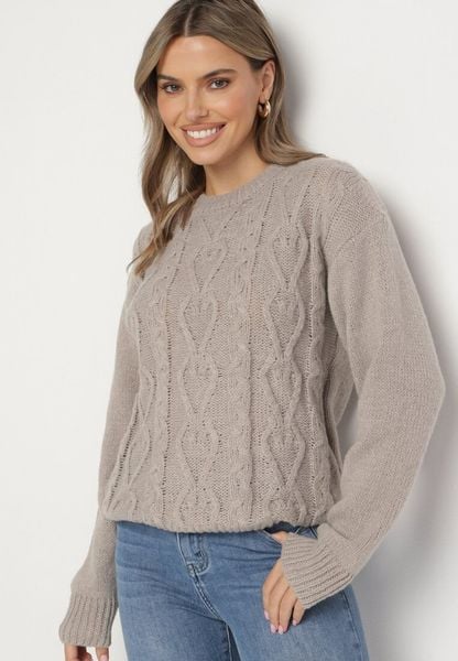 Szary Sweter z Wełną Ściągaczem i Tłoczeniem Riavonnae. Szare swetry nierozpinane damskie Born2be, bez wzorów, z jeansu, eleganckie, bez kołnierzyka, bez ramiączek. Za 59.99 zł.