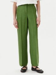 Weekend Max Mara Spodnie materiałowe Malizia 2515131052 Zielony Regular Fit. Zielone spodnie materiałowe damskie Weekend Max Mara, bez wzorów, ze lnu. Za 699.99 zł.