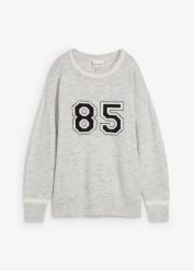 Sweter oversize z obniżoną linią ramion. Szare swetry nierozpinane damskie bonprix, bez wzorów, bez kołnierzyka, bez ramiączek. Za 94.99 zł.