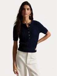 Polo Ralph Lauren Bluzka 211B17746002 Granatowy Regular Fit. Niebieskie bluzki damskie Polo Ralph Lauren, m, bez wzorów, z bawełny, bez kołnierzyka, bez ramiączek. Za 989.99 zł.