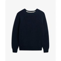 Sweter żeński w prążki Superdry. Niebieskie swetry nierozpinane damskie Superdry, uniwersalny, z aplikacjami, z dzianiny, eleganckie, bez kołnierzyka, bez ramiączek. Za 266.00 zł.