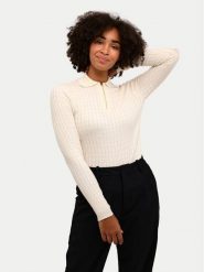 Kaffe Sweter Flora 10508952 Beżowy Slim Fit. Brązowe swetry nierozpinane damskie Kaffe, l, bez wzorów, z bawełny, bez kołnierzyka, bez ramiączek. Za 129.99 zł.