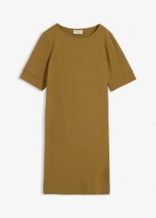 Sukienka T-shirtowa z elastycznej mieszanki bawełny. Zielone sukienki damskie bonprix, bez wzorów, z bawełny, klasyczne, bez kołnierzyka, bez ramiączek. Za 37.99 zł.