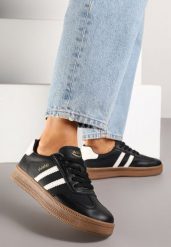Czarno-Białe Sneakersy Sportowe z Ozdobnymi Paskami i Przeszyciami Wenilan. Czarne obuwie sportowe damskie Renee, bez wzorów, z jeansu, bez zapięcia. Za 99.99 zł.
