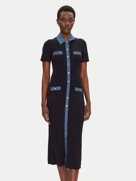 Morgan Sukienka dzianinowa 241-RMSISSI Granatowy Slim Fit. Niebieskie sukienki damskie Morgan, s, bez wzorów, z dzianiny, bez kołnierzyka, bez ramiączek. Za 249.99 zł.