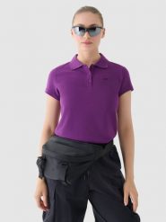 4F Koszulka polo regular damska - fioletowa M. Fioletowe bluzki damskie 4F, m, bez wzorów, z bawełny, klasyczne, bez kołnierzyka, bez ramiączek. Za 89.99 zł.