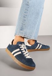 Granatowe Sneakersy Tenisówki Ozdobione Paskami Nilavara. Niebieskie trampki i tenisówki damskie Renee, bez wzorów, z jeansu, bez zapięcia. Za 159.99 zł.