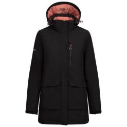 Trespass Hosho - Damska kurtka przeciwdeszczowa czarna. Czarne kurtki sportowe damskie Trespass, bez wzorów, z puchu, bez ramiączek, bez kaptura, trekkingowe. Za 510.99 zł.