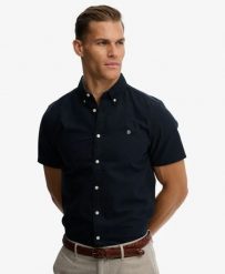 Superdry Koszula Preppy Oxford krótki rękaw z bawełny organicznej. Niebieskie koszule męskie Superdry, xl, bez wzorów, z bawełny, klasyczne, bez kołnierzyka, bez ramiączek. Za 301.95 zł.