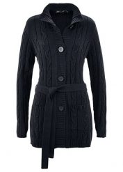 Długi sweter rozpinany z czystej bawełny. Czarne kardigany damskie bonprix, bez wzorów, z bawełny, bez kołnierzyka. Za 139.99 zł.