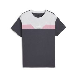 Młodzieżowa koszulka o luźnym kroju PUMA POWER PUMA Galactic Gray. Szara bluzki damskie Puma, m, bez wzorów, eleganckie, bez kołnierzyka, bez ramiączek. Za 67.99 zł.