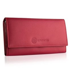 Portfel damski BETLEWSKI BPD-SS-13 CZERWONY. Czerwone portfele damskie Betlewski, ze skóry. Za 139.99 zł.