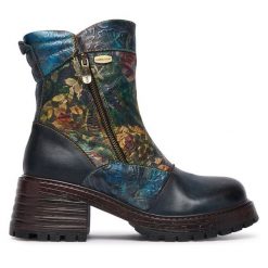 Botki Laura Vita. Niebieskie botki damskie Laura Vita, bez wzorów, bez obcasa, na słupku, bez zapięcia. Za 599.99 zł.