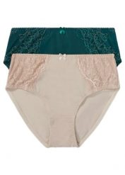 Figi z wysokim stanem z delikatną koronką (2 pary). Zielone majtki damskie bonprix, z koronki. Za 64.99 zł.