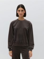 Welurowa bluza - brązowy. Brązowe bluzy damskie Reserved, l, bez wzorów, z dzianiny, bez ramiączek, bez kaptura. W wyprzedaży za 59.99 zł.