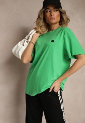 Zielona Bawełniana Koszulka T-shirt z Małym Słonikiem Laniriel. Zielone bluzki damskie Renee, l, bez wzorów, z bawełny, eleganckie, bez kołnierzyka, bez ramiączek. Za 34.99 zł.