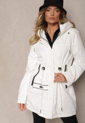 Biała Kurtka w Stylu Parki na Napy ze Ściągaczami w Pasie Ardodia. Białe kurtki damskie Renee, l, bez wzorów, z jeansu, z kapturem. Za 279.99 zł.