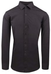 Męska Koszula z Dzianinowej Tkaniny - Krój Taliowany - Grafit. Szare koszule męskie Pazzani, m, bez wzorów, z bawełny, eleganckie, bez kołnierzyka, bez ramiączek. Za 199.00 zł.