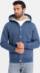 Bluza męska dresowa z kapturem zapinana na guziki granatowy melanż V1 OM-SSZP-0186 S. Niebieskie bluzy męskie Ombre, m, bez wzorów, z dresówki, bez ramiączek, z kapturem. Za 302.57 zł.