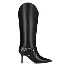 Kowbojki Eva Minge. Czarne kozaki damskie Eva Minge, bez wzorów, bez obcasa, na szpilce, bez zapięcia. Za 479.99 zł.