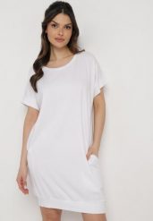 Biała Pudełkowa Sukienka T-shirtowa o Krótkim Kroju Orlella. Białe sukienki damskie Born2be, na lato, m, bez wzorów, bez kołnierzyka, bez ramiączek, mini. Za 39.99 zł.