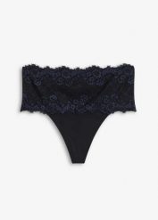 Stringi średnio modelujące z koronką. Czarne majtki damskie bonprix, z koronki. Za 79.99 zł.
