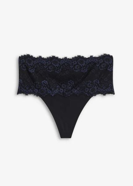 Stringi średnio modelujące z koronką. Czarne majtki damskie bonprix, z koronki. Za 79.99 zł.