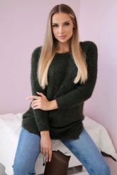 Sweter z włosem khaki. Brązowe swetry nierozpinane damskie KESI, na jesień, l, bez wzorów, z elastanu, eleganckie, bez kołnierzyka, plus size, bez ramiączek. Za 184.01 zł.