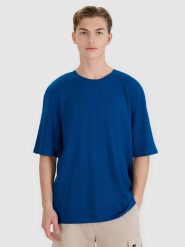 4F T-shirt oversize z modalem męski - turkusowy XL. Niebieskie t-shirty męskie 4F, m, bez wzorów, z bawełny, bez kołnierzyka, bez ramiączek. W wyprzedaży za 59.99 zł.