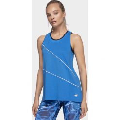Top damski TSD205 - niebieski. Niebieskie topy damskie 4F, bez wzorów, z bawełny, bez kołnierzyka, bez ramiączek. Za 29.99 zł.