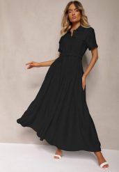 Czarna Rozkloszowana Sukienka z Paskiem w Talii Vimalise. Czarne sukienki damskie Renee, na imprezę, m, bez wzorów, eleganckie, bez kołnierzyka, bez ramiączek, maxi, rozkloszowane. Za 119.99 zł.