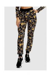 MOSCHINO Damskie spodnie dresowe w złote łańcuchy. Czarne spodnie dresowe damskie MOSCHINO, bez wzorów, z dresówki. W wyprzedaży za 429.99 zł.