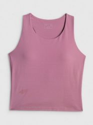 4F Crop-top treningowy szybkoschnący damski - różowy L. Brązowe koszulki sportowe damskie 4F, l, bez wzorów, z elastanu, bez ramiączek. Za 99.99 zł.