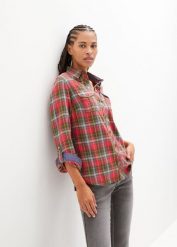 Koszula flanelowa. Niebieskie koszule damskie bonprix, bez wzorów, bez kołnierzyka, bez ramiączek. Za 84.99 zł.