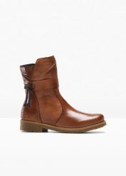 Botki marki Rieker. Brązowe botki damskie bonprix, na zimę, bez wzorów, bez obcasa, bez zapięcia. Za 359.99 zł.