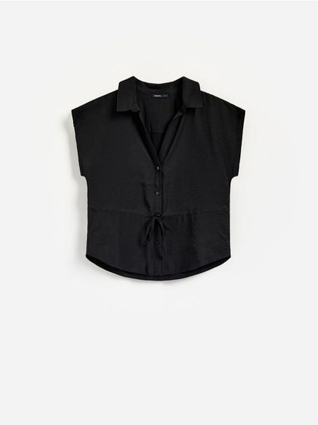 Koszula z modalem - czarny. Czarne koszule damskie Reserved, l, bez wzorów, z tkaniny, bez kołnierzyka, bez ramiączek. Za 109.99 zł.