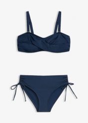 Bikini balkonetka (2 części) z połyskującego materiału. Niebieskie stroje kąpielowe damskie bonprix, bez wzorów. Za 127.99 zł.