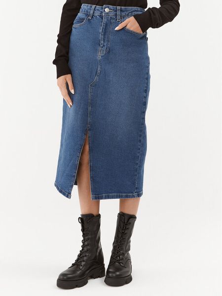 Noisy May Spódnica jeansowa Kath 27030068 Granatowy Regular Fit. Niebieskie spódnice damskie Noisy May, m, bez wzorów, z bawełny. Za 159.99 zł.