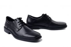 RIEKER B0800-00 black, półbuty męskie. Czarne półbuty męskie Rieker, bez wzorów, bez obcasa, bez zapięcia. Za 359.90 zł.